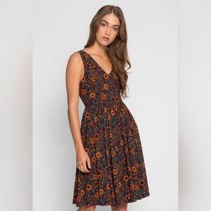 Everly Anthropologie Knee Length Dress with Orange Floral Design